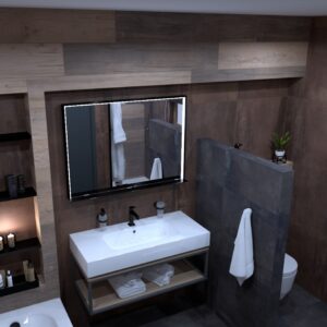 3D vizualizace tmavě hnědé koupelny