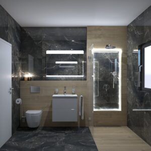 3D vizualizace tmavé koupelny